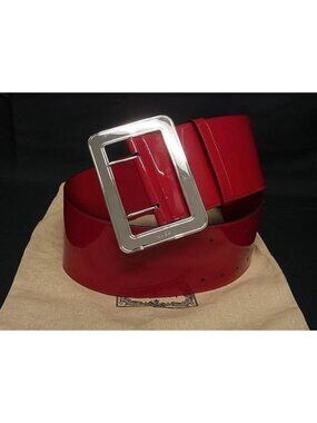 Gucci Patent Leather Silver Belt Thread Red